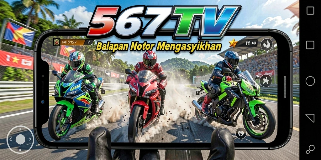 Tangkapan layar menunjukkan aksi balapan motor yang penuh kecepatan.