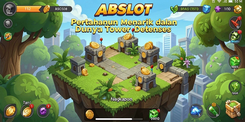 Tampilan gameplay <strong>ABCSLOT</strong> yang memukau dengan pertahanan menara yang dinamis.