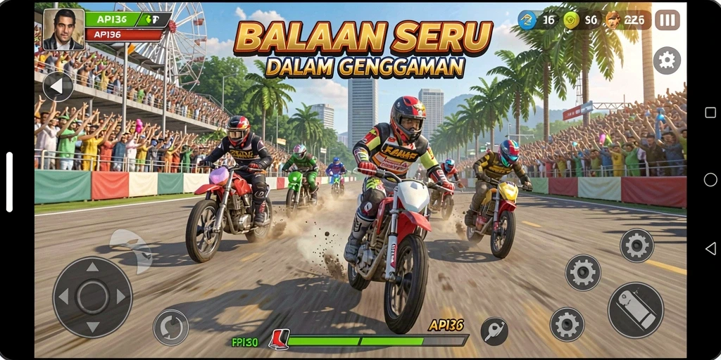 Menampilkan gameplay seru API36 dengan mobil balap yang cepat.