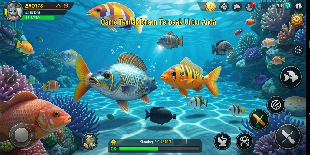 Screenshot gameplay BRO178 yang menunjukkan aksi menembak ikan yang seru.