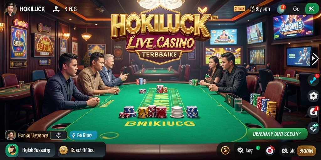 Screenshot gameplay HOKILUCK menampilkan dealer profesional dan suasana kasino langsung.