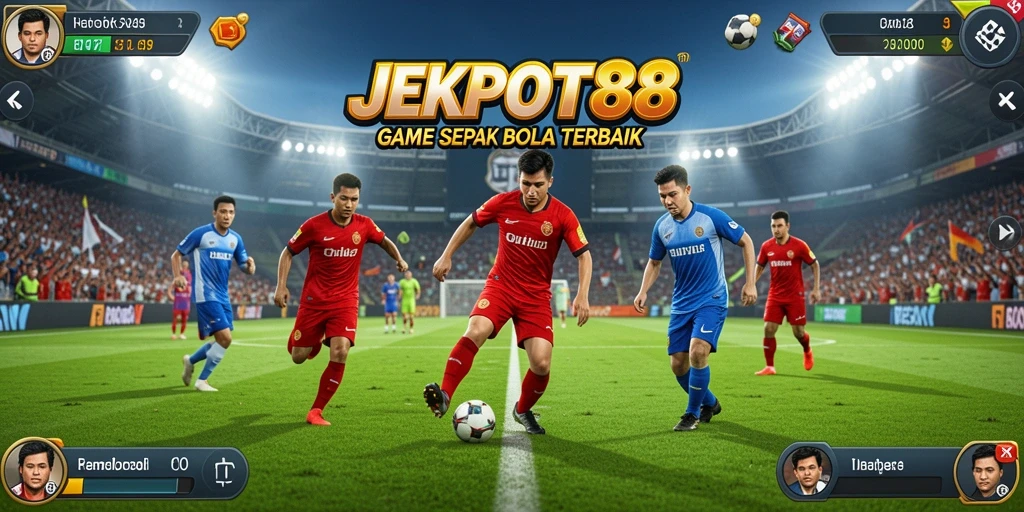 Tampilan gameplay JEKPOT88 yang menampilkan aksi di lapangan sepak bola.