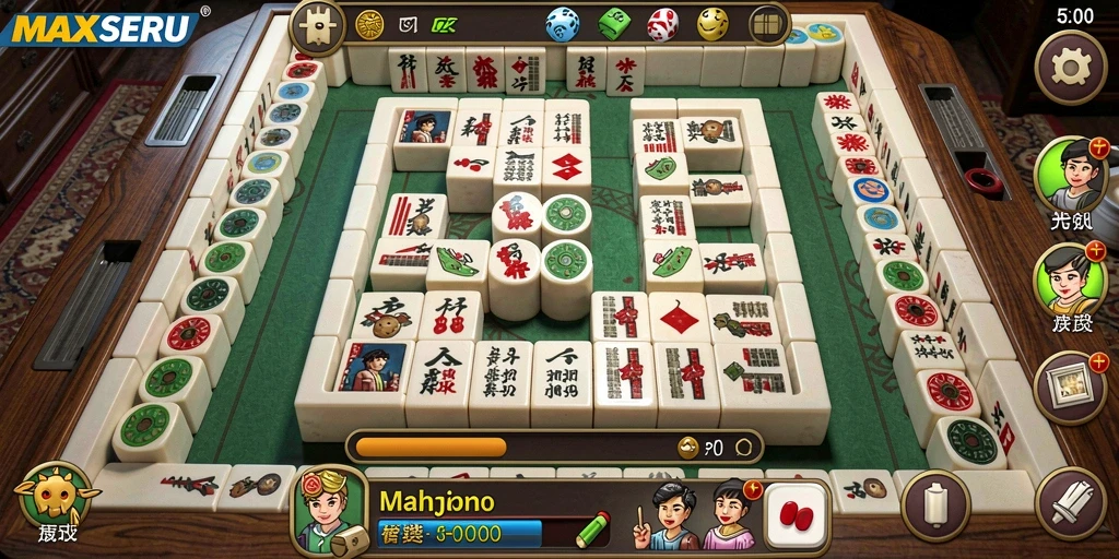 Screenshot gameplay MAXSERU menampilkan suasana bermain Mahjong yang seru.
