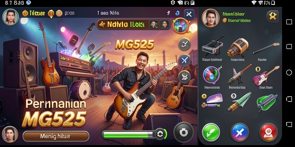 Tampilan gameplay MG525 dengan berbagai tantangan musik yang menarik.