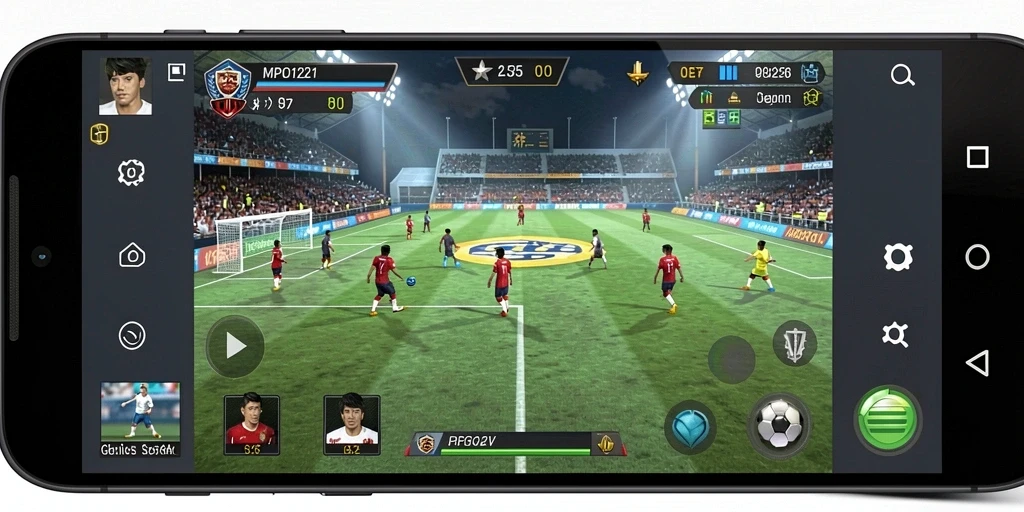 Screenshot utama MPO1221 menampilkan aksi sepak bola yang mendebarkan.