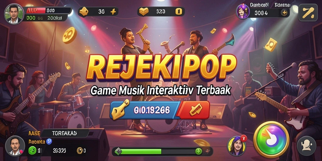 Tampilan gameplay seru dalam REJEKIPOP dengan musik yang menarik.