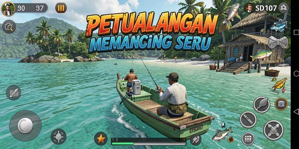 Screenshot gameplay SD107 yang menampilkan pengalaman memancing yang seru.