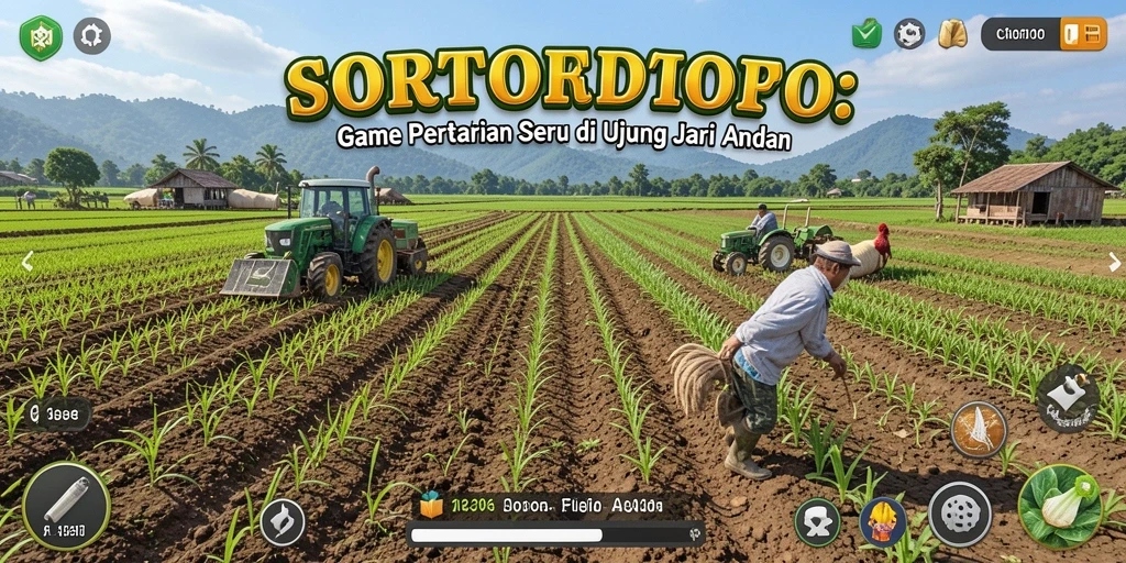 Screenshot gameplay SORTOTO menampilkan aktivitas bertani dan panen yang seru di kebun.