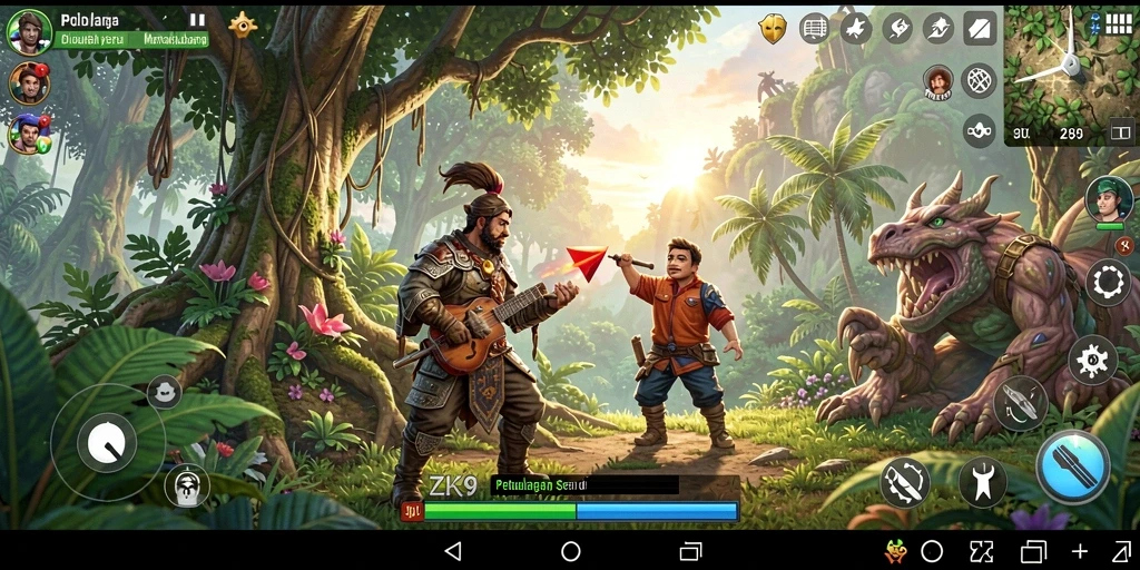Tangkapan layar ZK9 menampilkan karakter utama menjelajahi dunia petualangan.